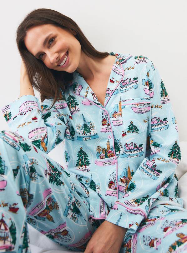 Blue Snowglobes Traditional Jersey Pyjamas XS