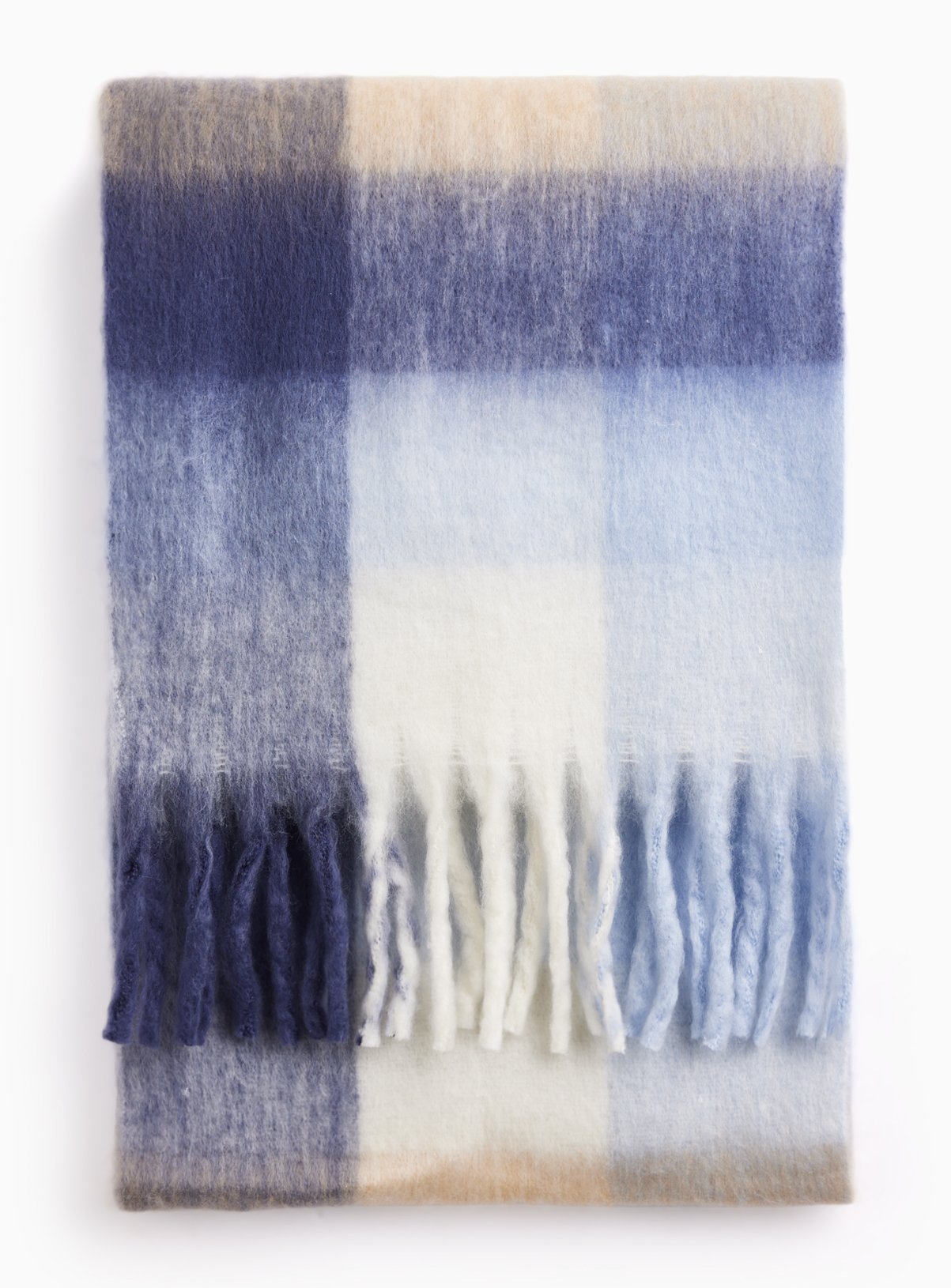 Blue Checked Heavyweight Fringe Scarf One Size - Image 2 thumbnail