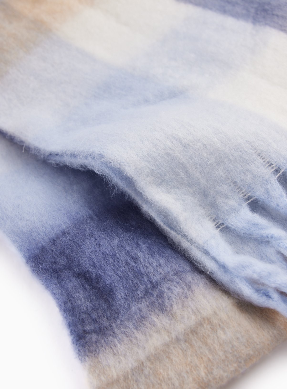 Blue Checked Heavyweight Fringe Scarf One Size - Image 3 thumbnail