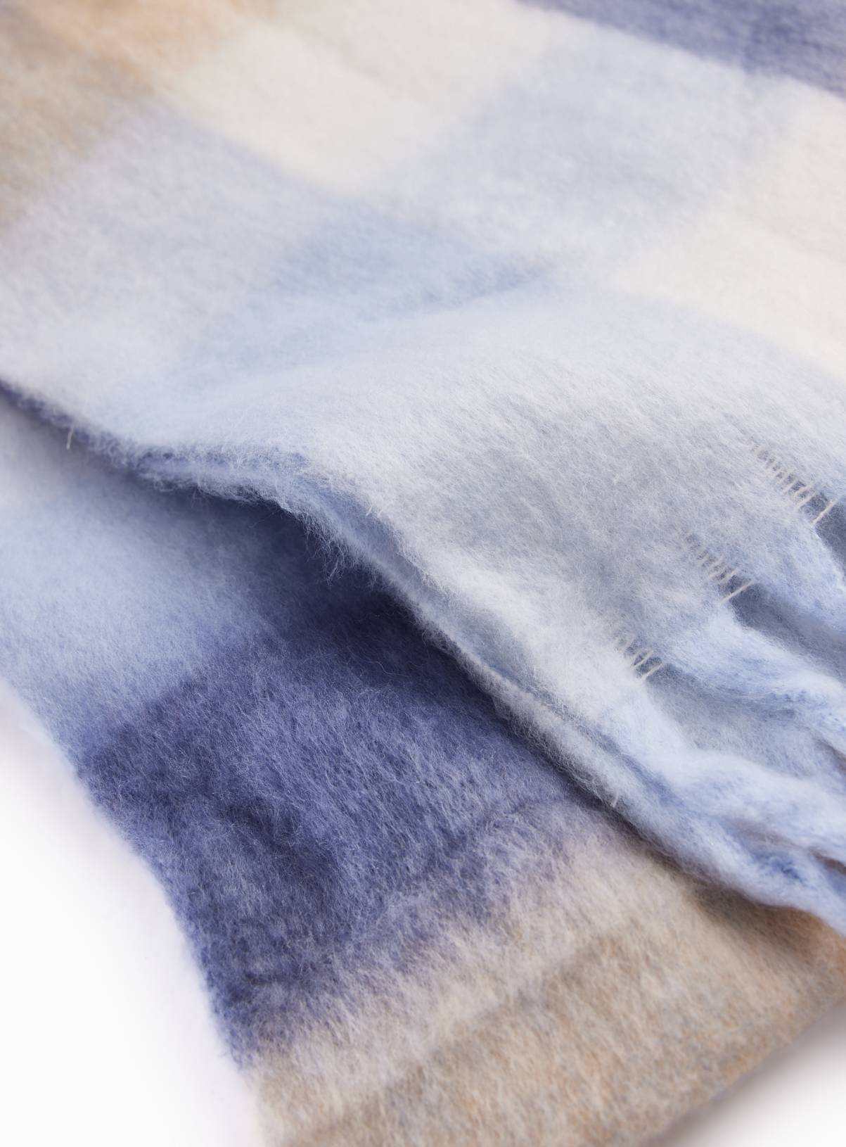 Blue Checked Heavyweight Fringe Scarf One Size - Image 3