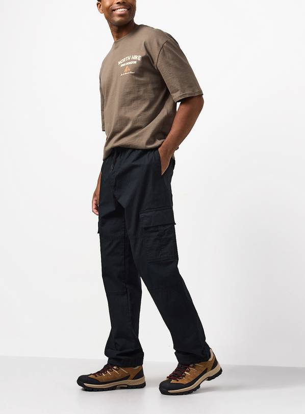 Black Ripstop Relaxed Straight Leg Cargo Trouser XXXXL