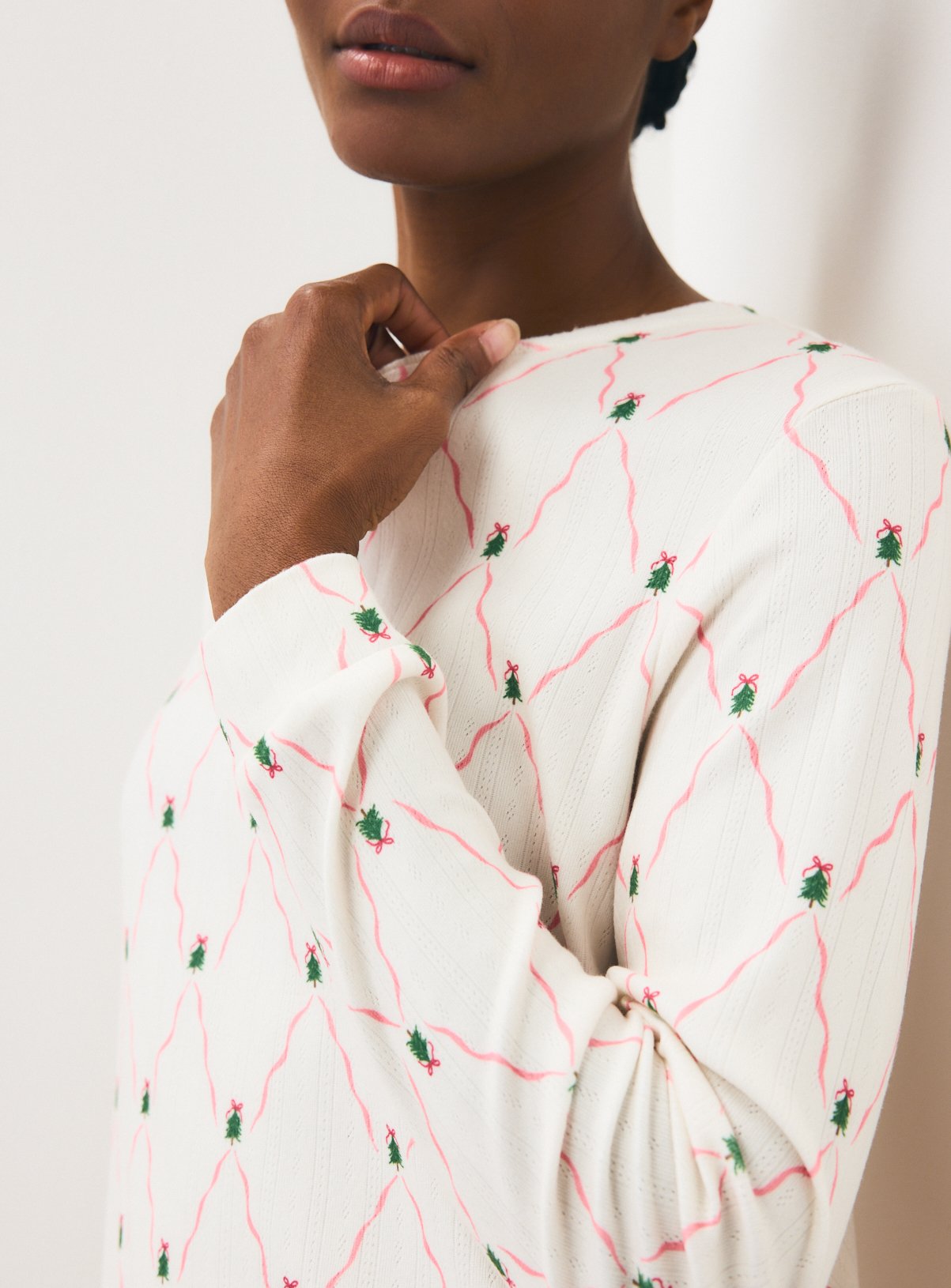 Christmas Tree Bow Pointelle Pyjamas M - Image 4 thumbnail