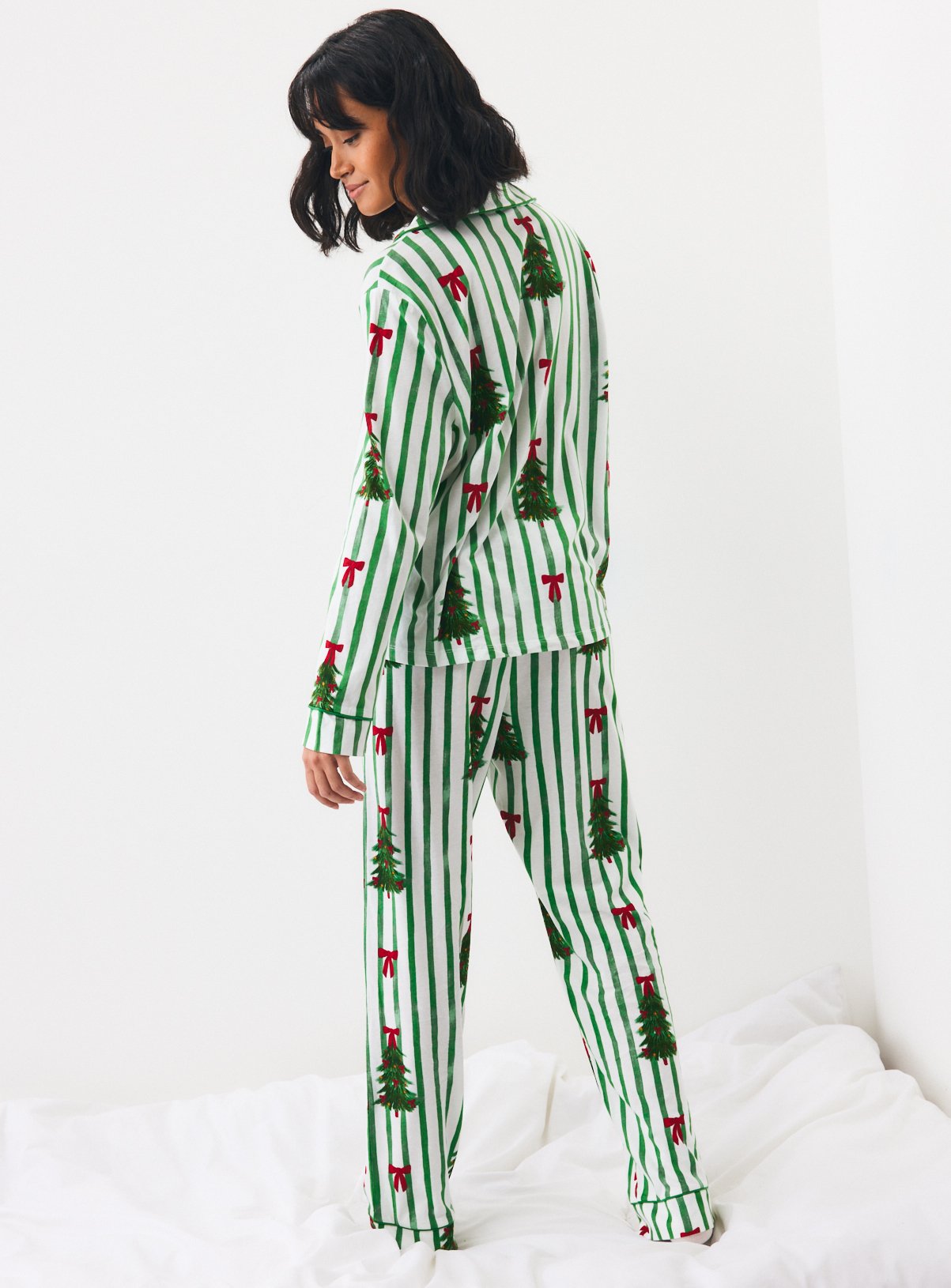 Green Stripe Christmas Tree Pyjama Set M - Image 4 thumbnail