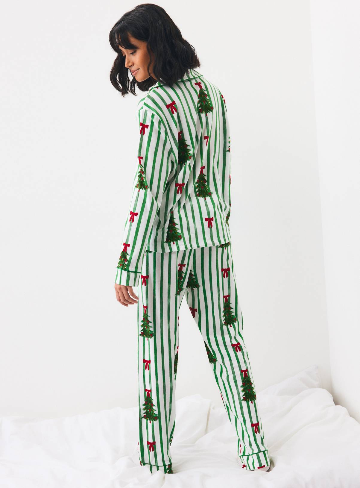 Green Stripe Christmas Tree Pyjama Set M - Image 4