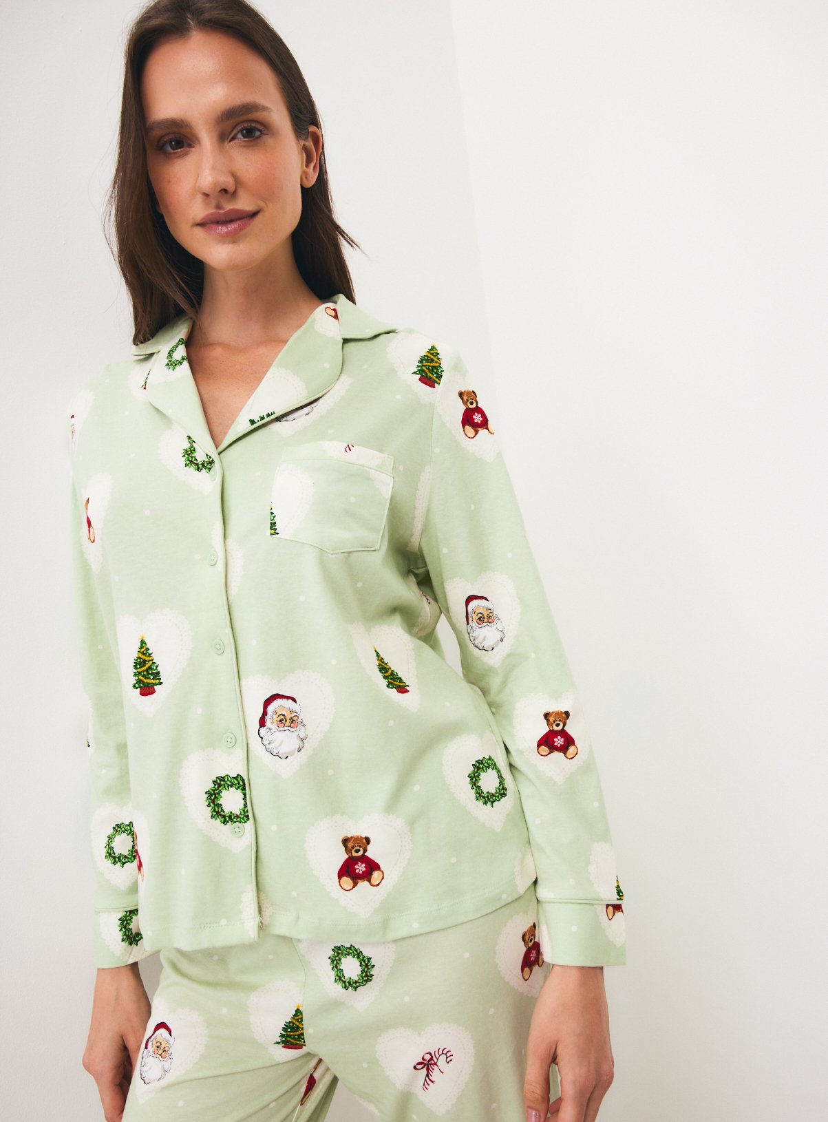 Sage Green Doily Icon Print Pyjama Set XS - Image 2 thumbnail