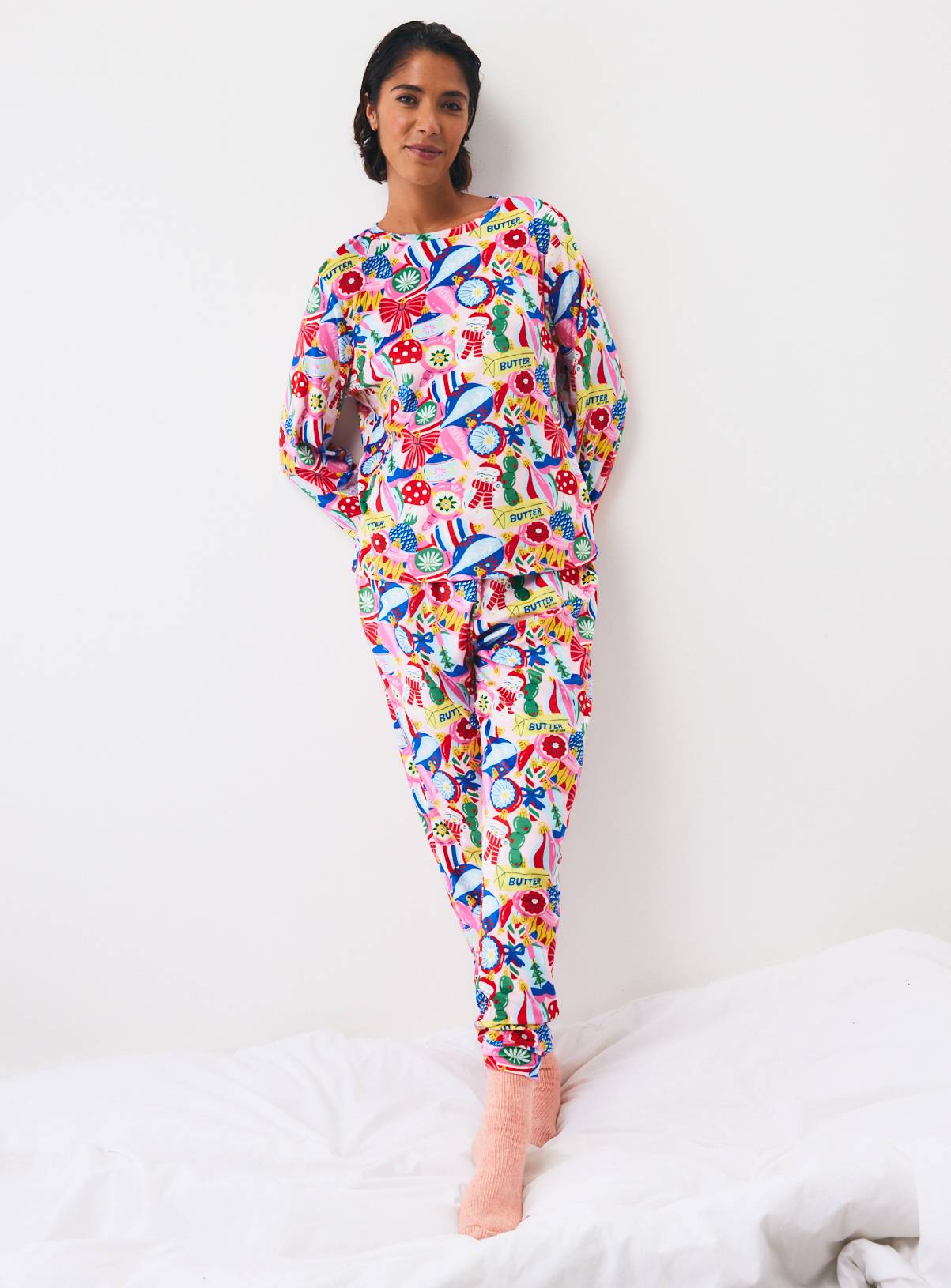 Christmas Pink Baubles Print 2-Piece Pyjama Set S - Image 2