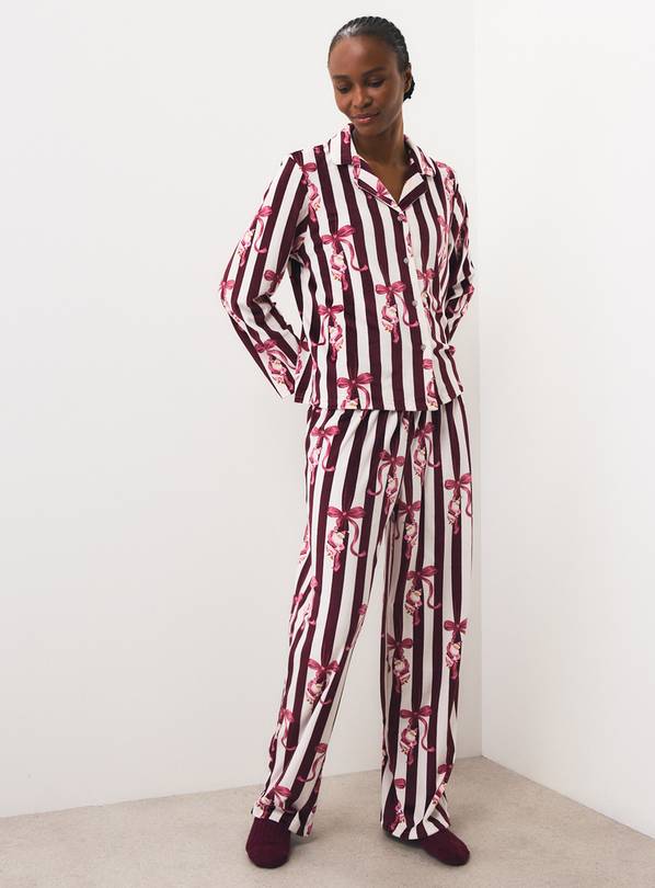 Burgundy Stripe Santa Bow Traditional Slinky Pyjamas XXL