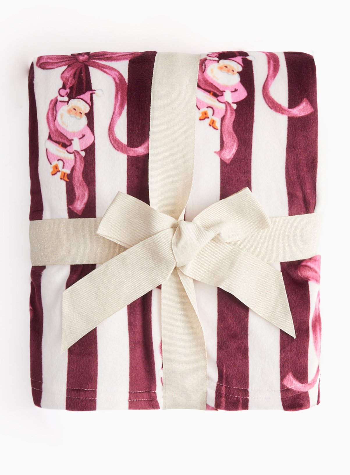 Christmas Burgundy Stripe Santa Bow Traditional Slinky Pyjamas XXL - Image 2 thumbnail