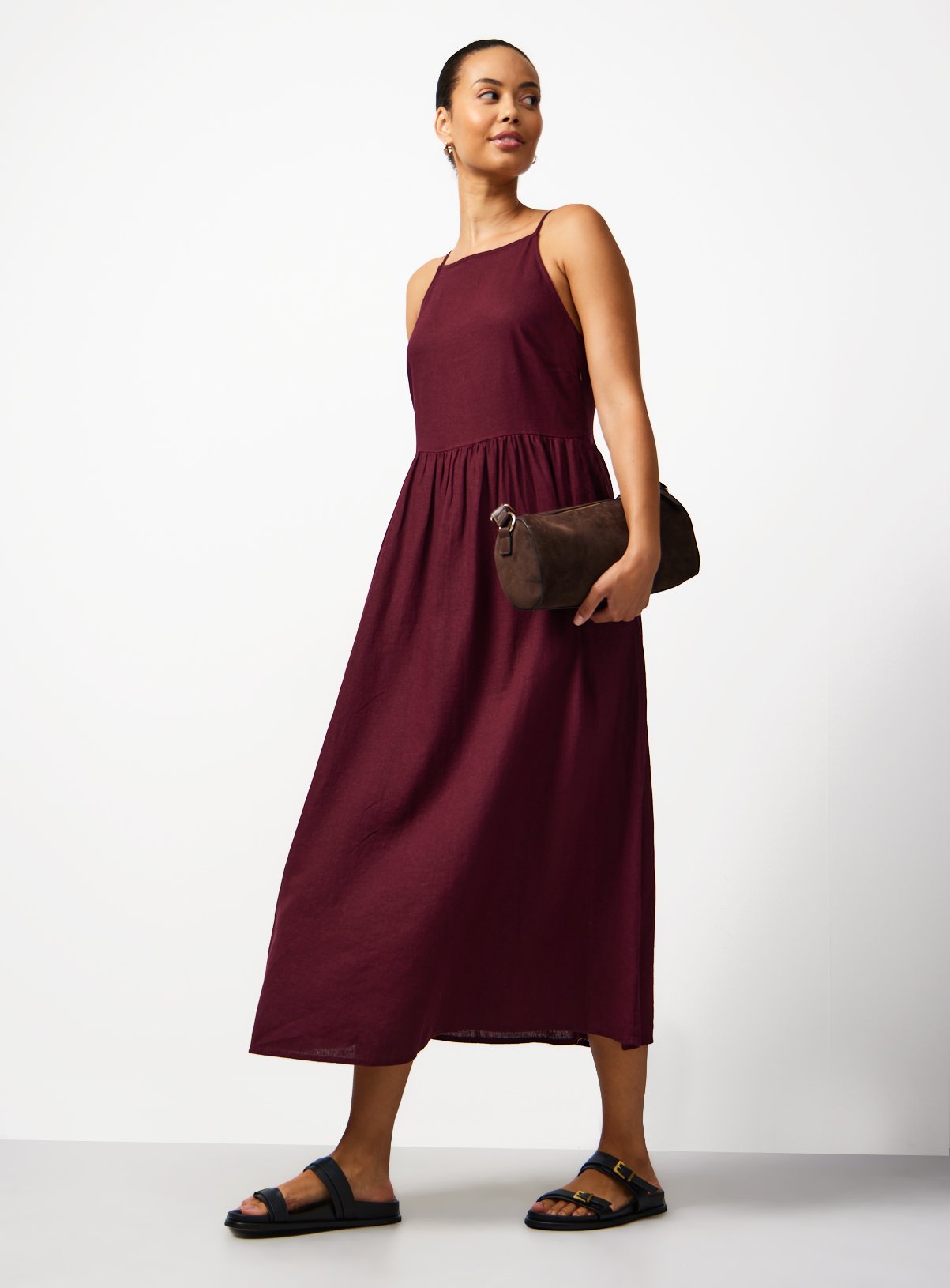 Red Linen Blend Linen Waisted Dress 10 - Image 2 thumbnail