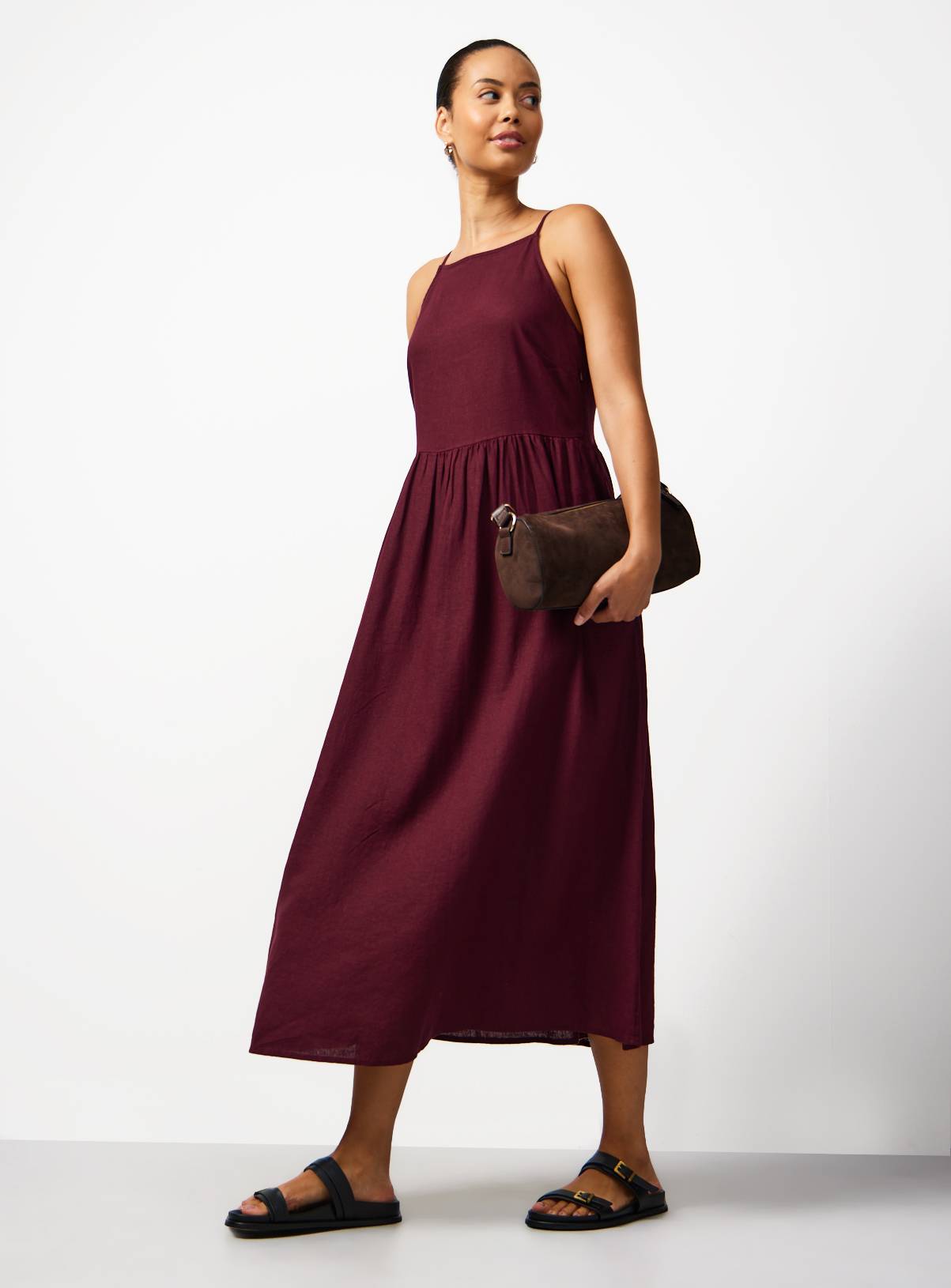 Red Linen Blend Linen Waisted Dress 10 - Image 2
