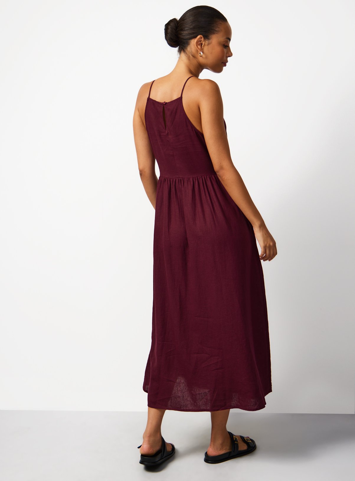 Red Linen Blend Linen Waisted Dress 10 - Image 4 thumbnail