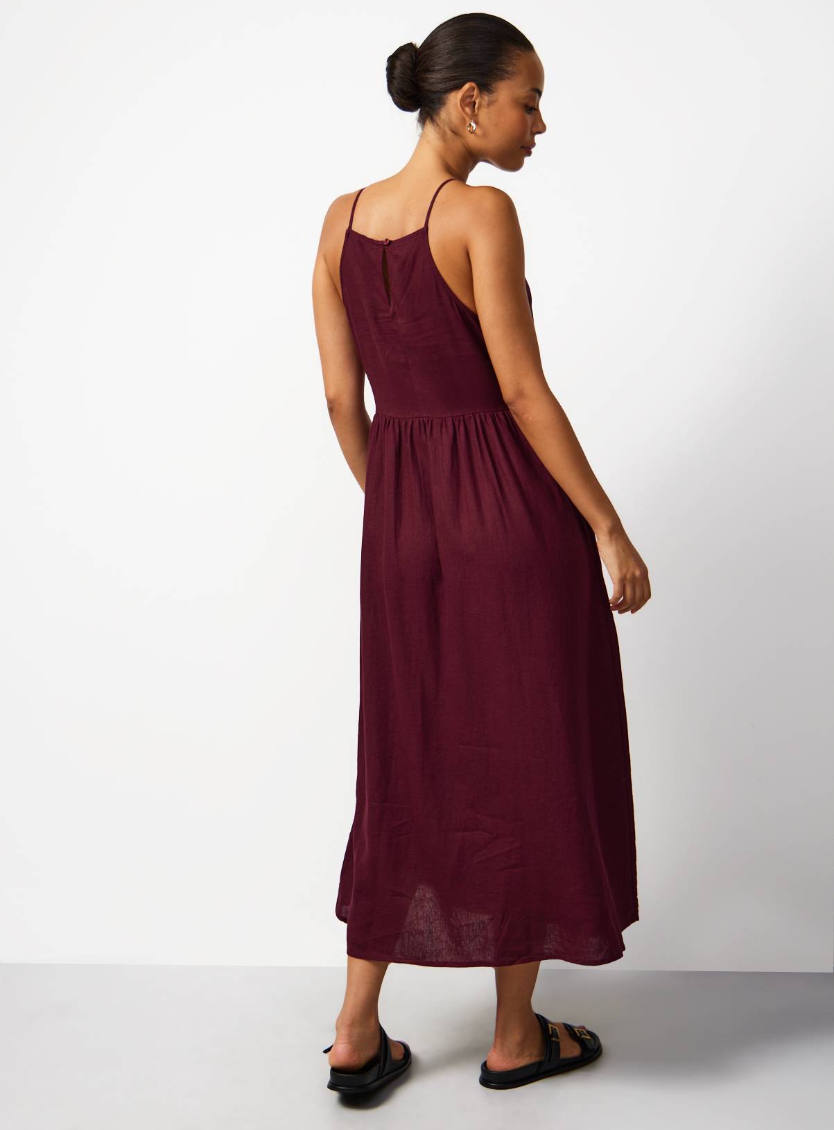 Red Linen Blend Linen Waisted Dress 10 - Image 4