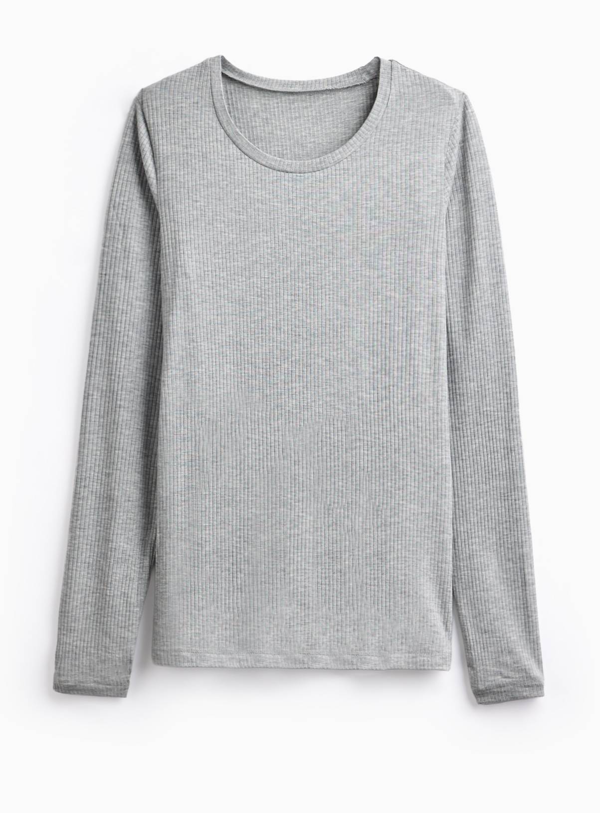 Grey Thermal Ribbed Long Sleeve Top M - Image 3