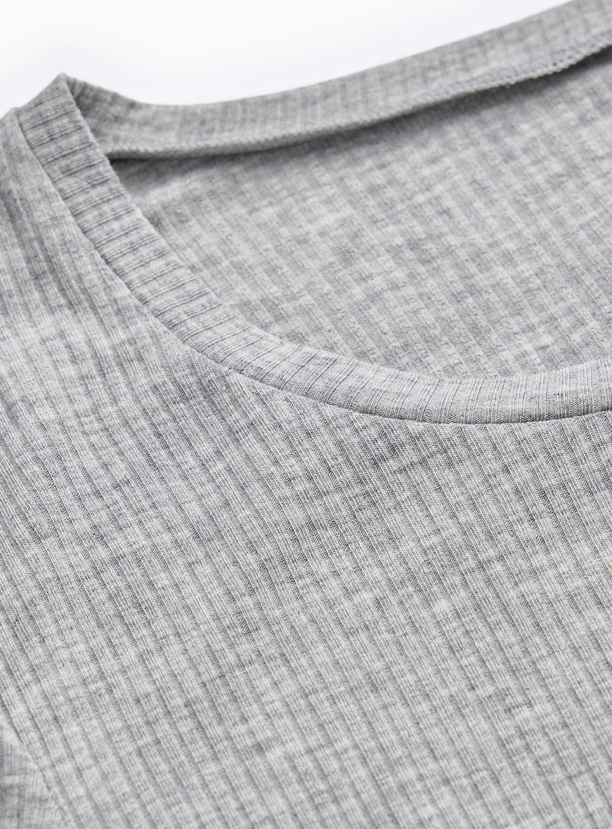 Grey Thermal Ribbed Long Sleeve Top M - Image 4