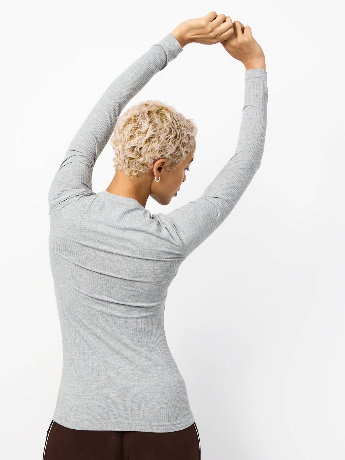 Grey Thermal Ribbed Long Sleeve Top M - Image 6