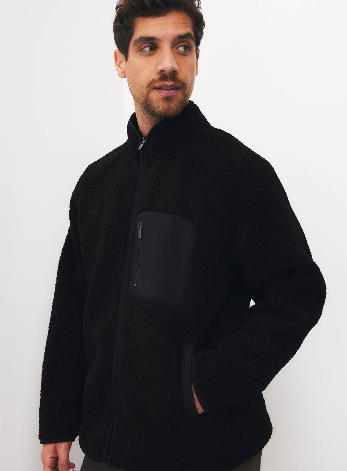 Black Borg Fleece Zip Through Jacket XL - Image 1
