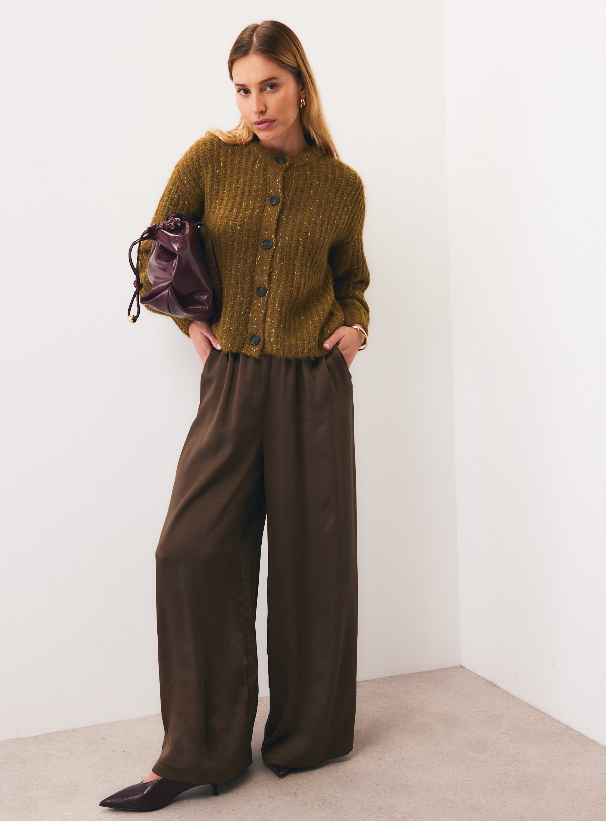 Khaki Freckle Yarn Button-Through Boxy Cardigan XL - Image 2 thumbnail