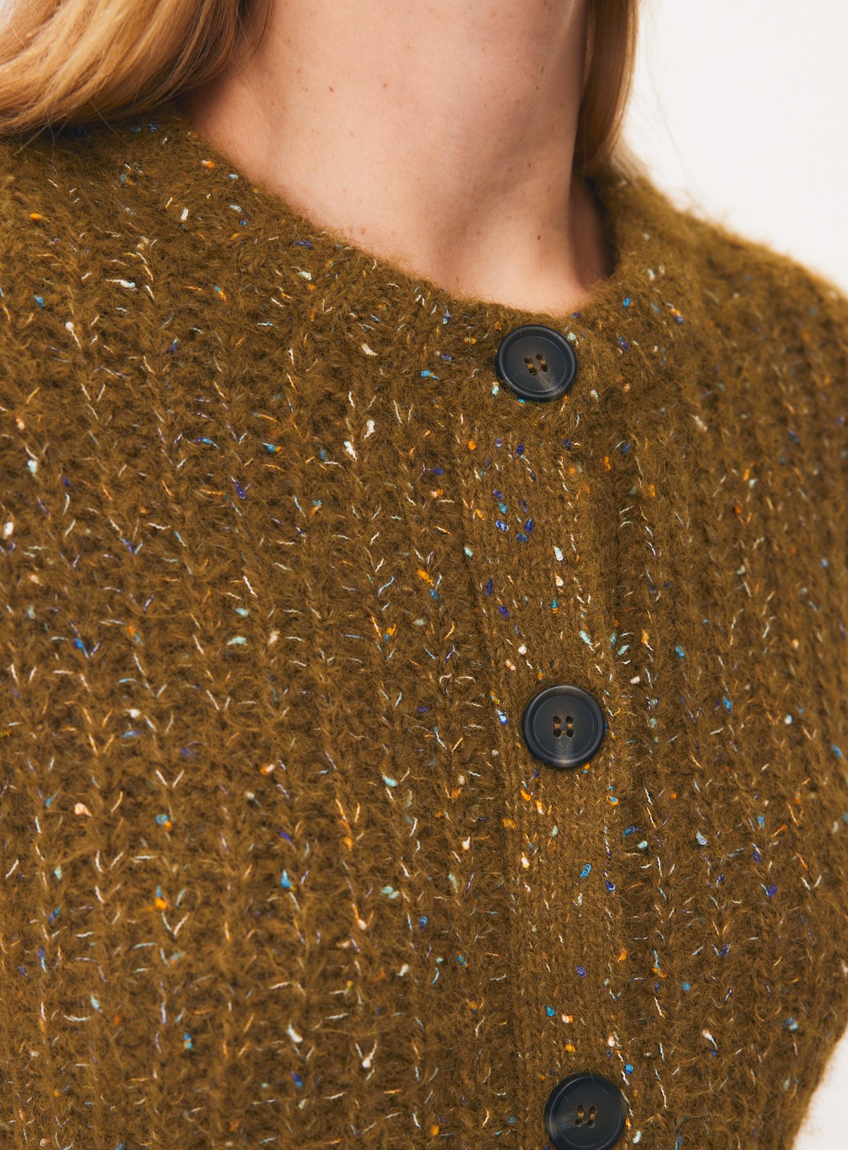 Khaki Freckle Yarn Button-Through Boxy Cardigan XL - Image 3 thumbnail