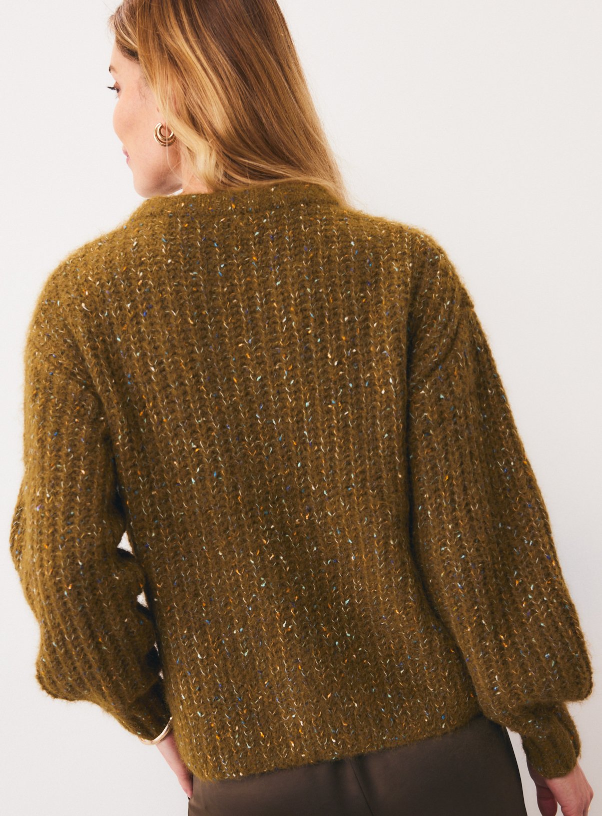 Khaki Freckle Yarn Button-Through Boxy Cardigan XL - Image 4 thumbnail