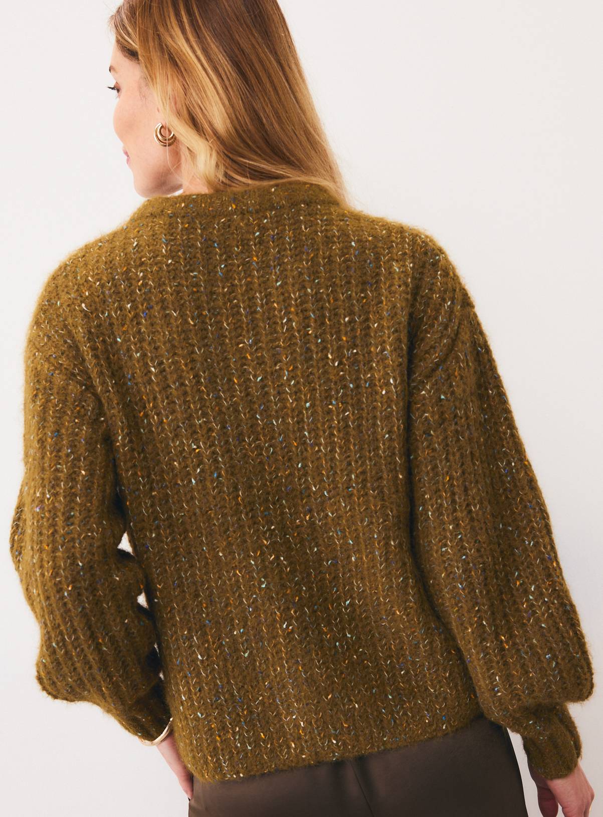 Khaki Freckle Yarn Button-Through Boxy Cardigan XL - Image 4