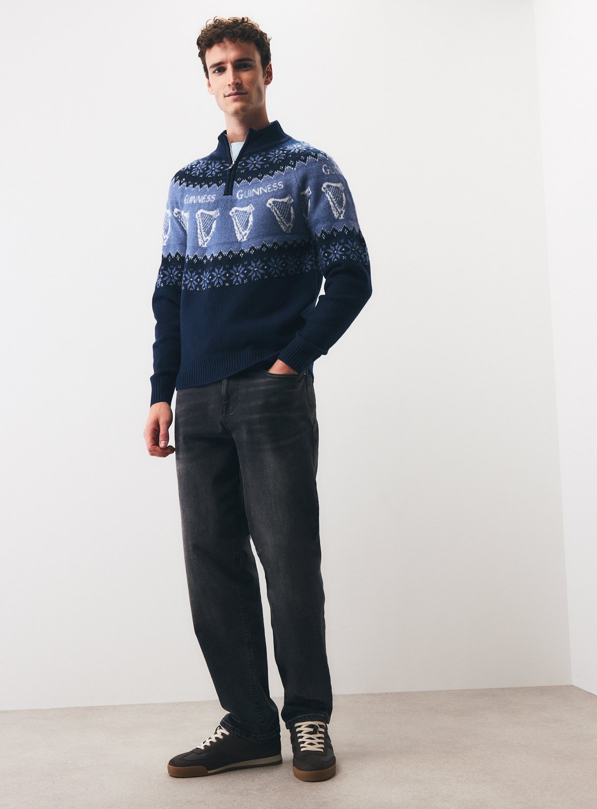 Guinness Fairisle Half-Zip Christmas Jumper L - Image 2 thumbnail