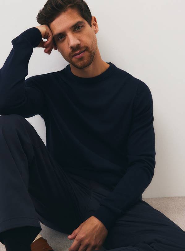 Navy Merino Wool Crew Neck Jumper XXXL