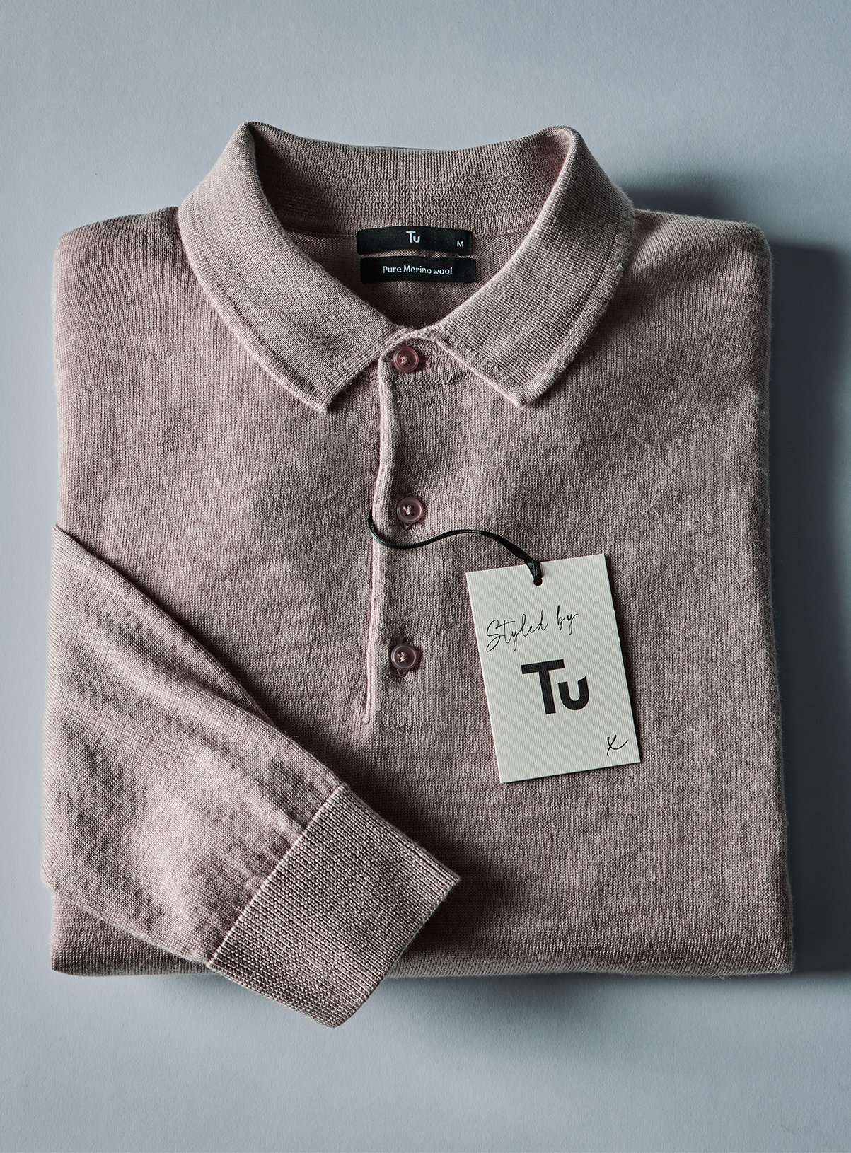 Stone Merino Wool Long Sleeve Polo Shirt XL - Image 2 thumbnail