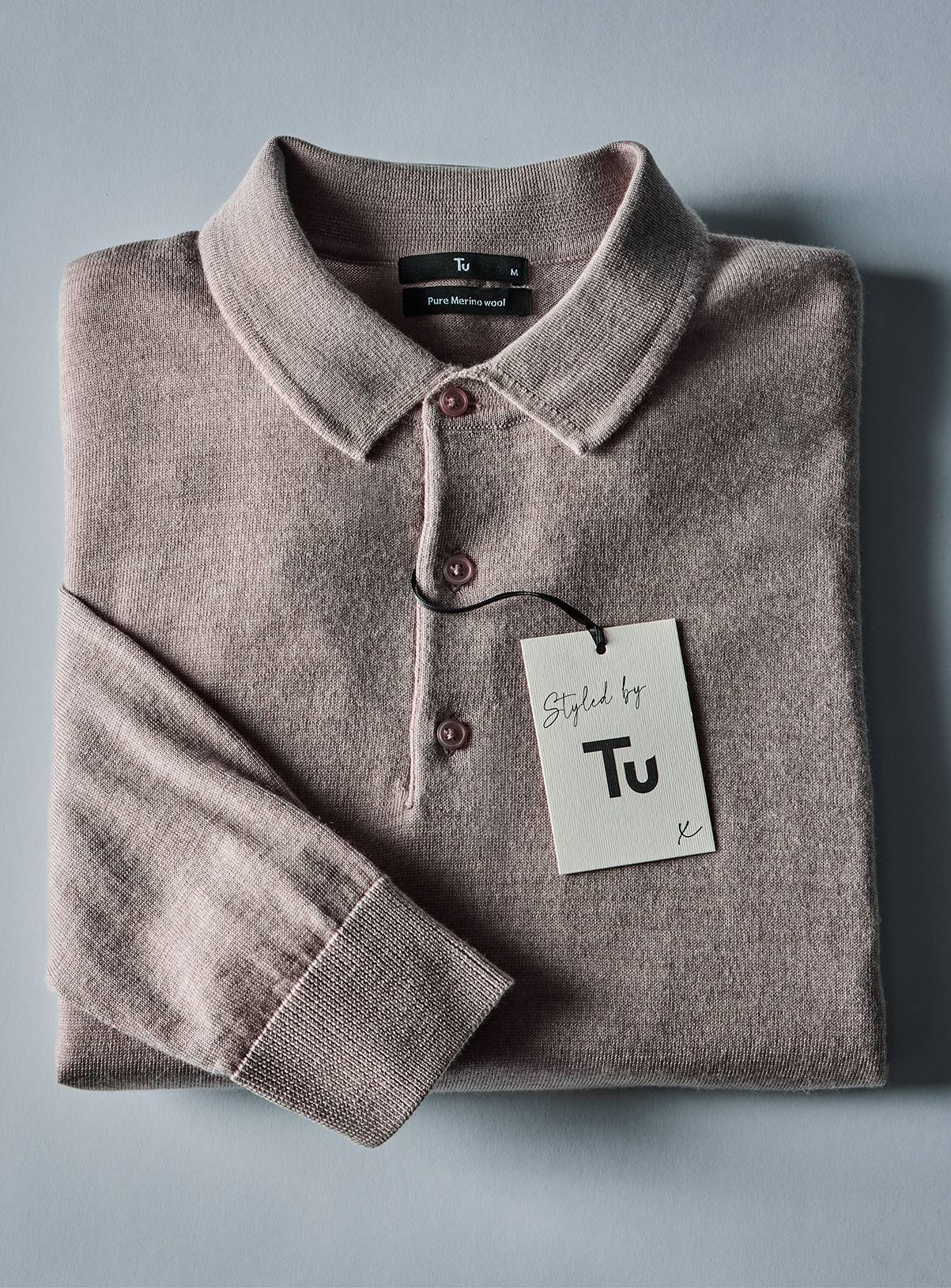 Stone Merino Wool Long Sleeve Polo Shirt XL - Image 2