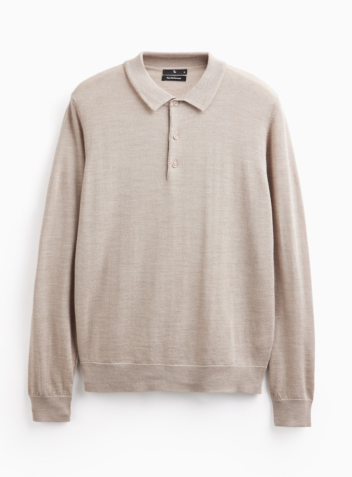 Stone Merino Wool Long Sleeve Polo Shirt XL - Image 3 thumbnail