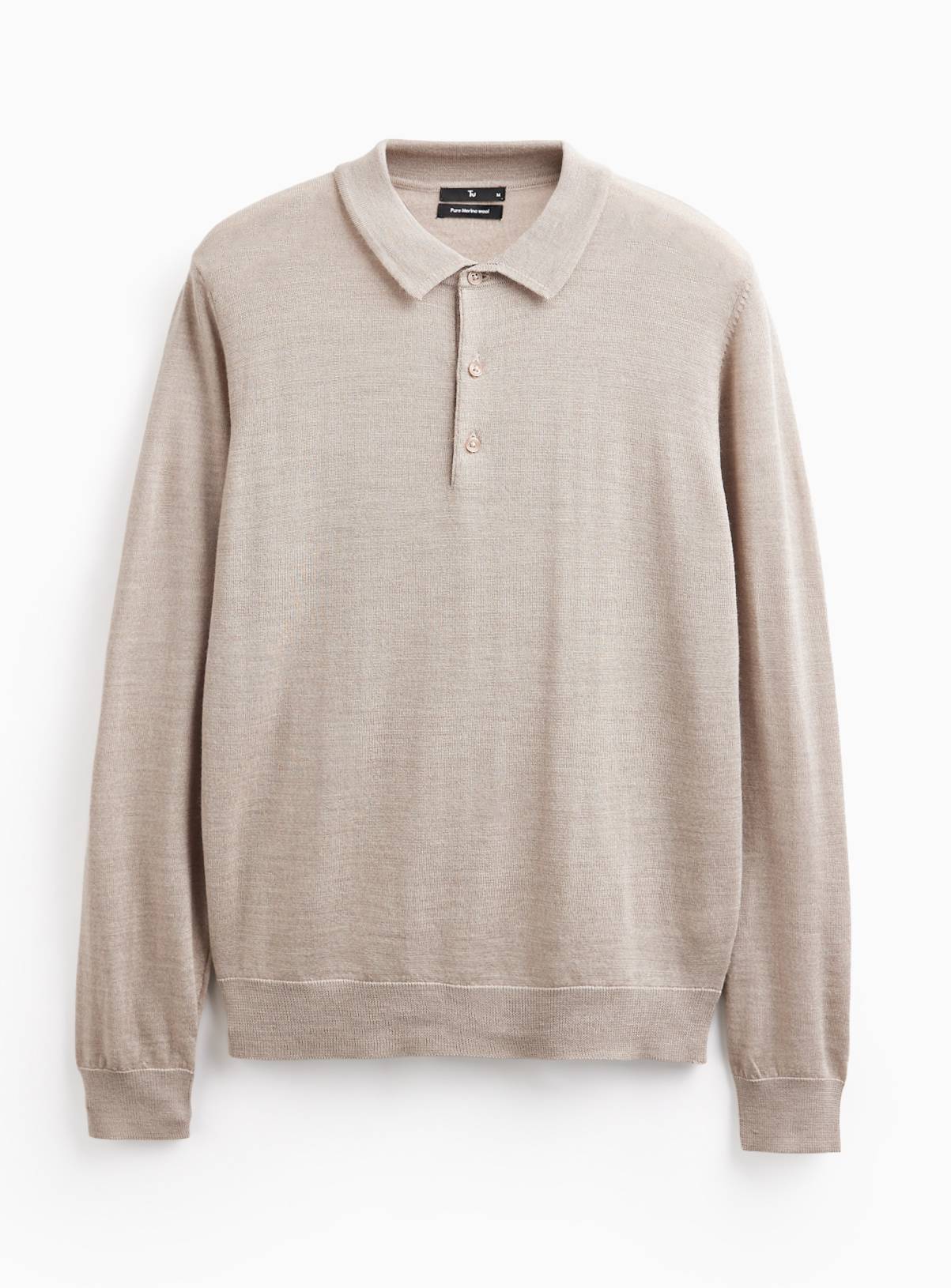 Stone Merino Wool Long Sleeve Polo Shirt XL - Image 3