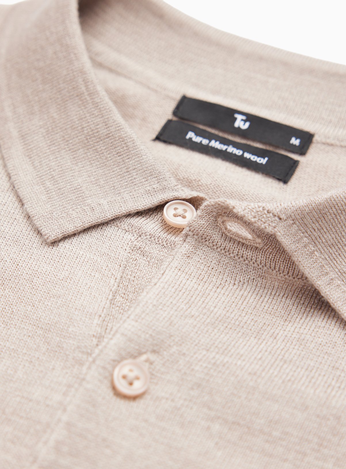 Stone Merino Wool Long Sleeve Polo Shirt XL - Image 4 thumbnail