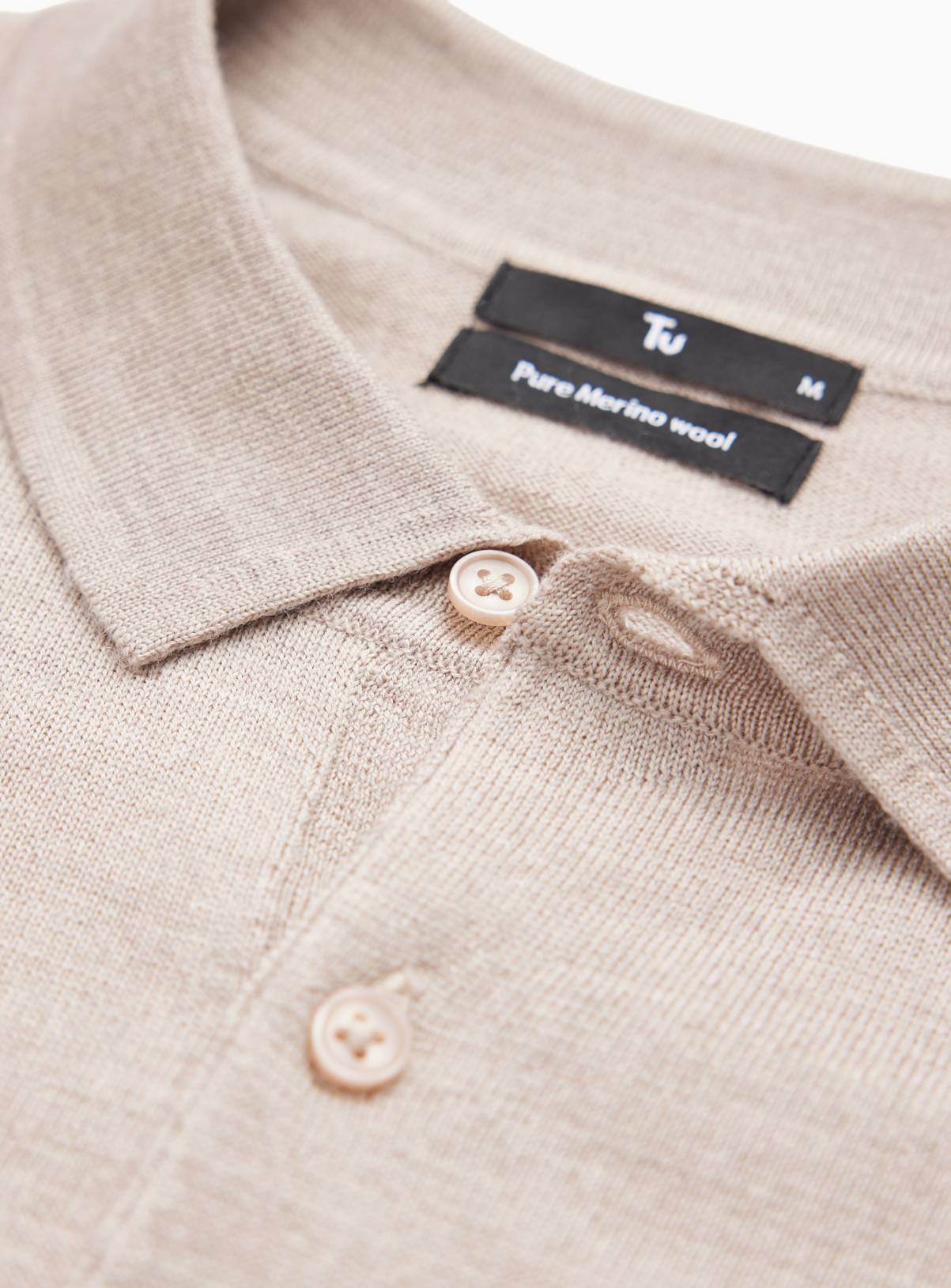 Stone Merino Wool Long Sleeve Polo Shirt XL - Image 4