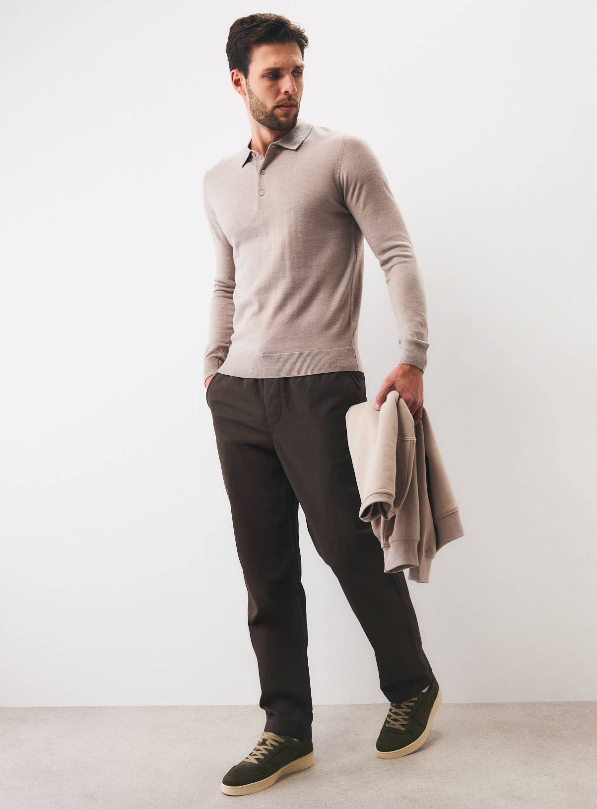 Stone Merino Wool Long Sleeve Polo Shirt XXXL - Image 5
