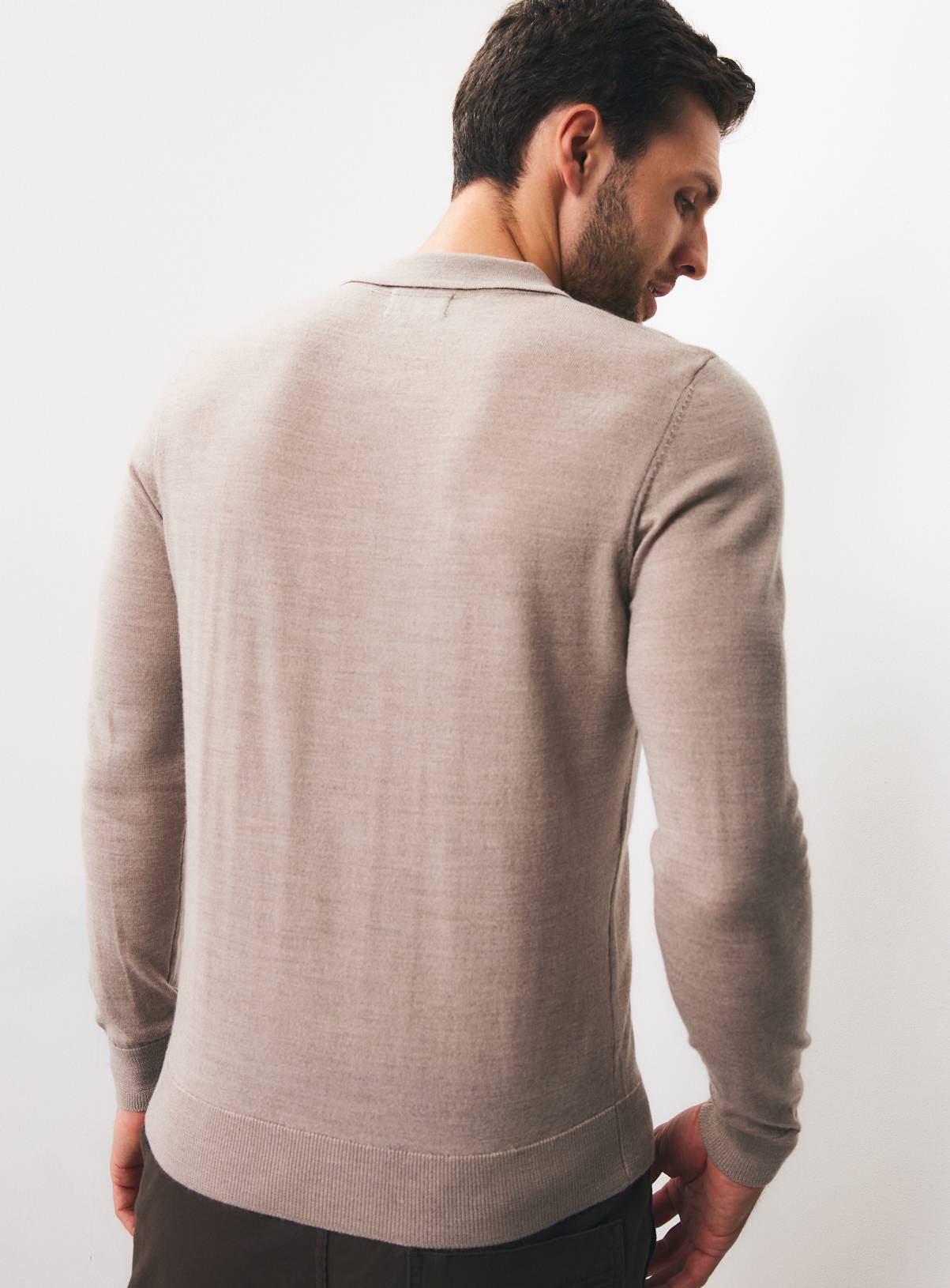 Stone Merino Wool Long Sleeve Polo Shirt XXXL - Image 6