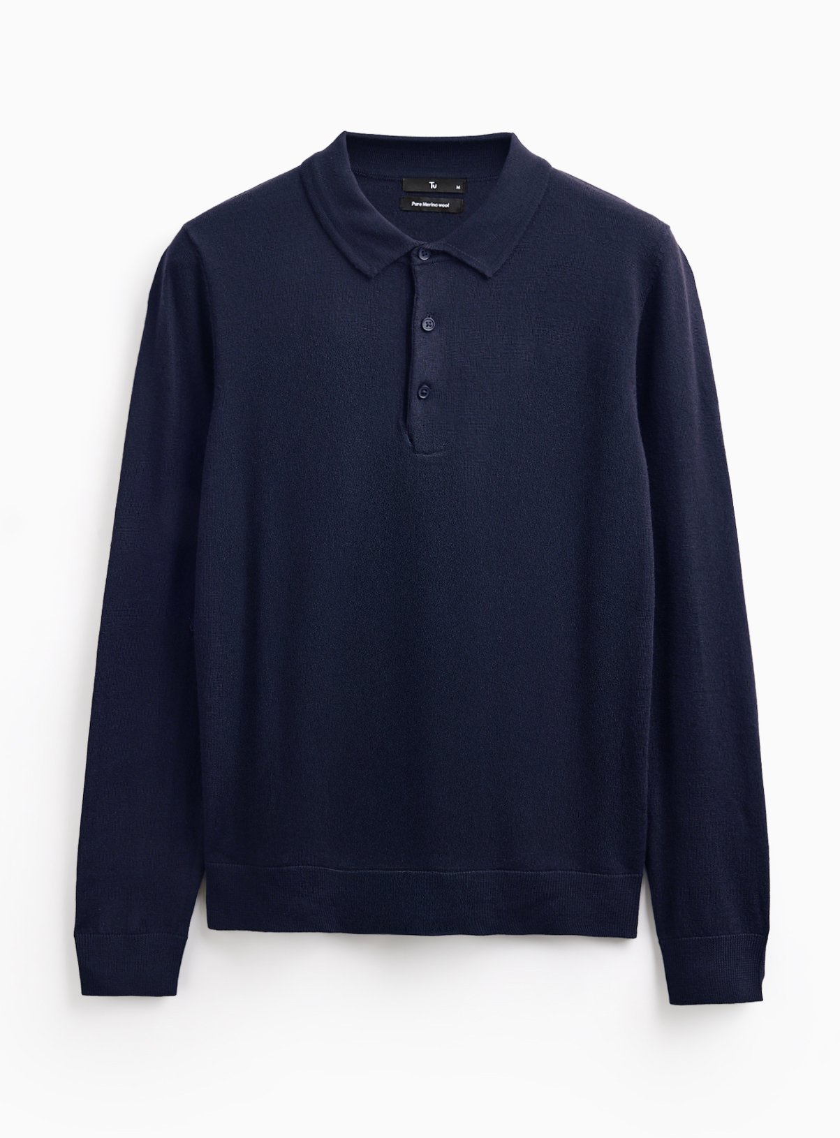 Navy Merino Wool Long Sleeve Polo Shirt XXL - Image 1 thumbnail