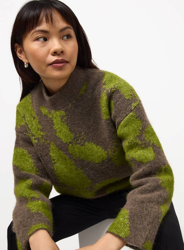 Green Pattern Jacquard Long Sleeve Jumper S