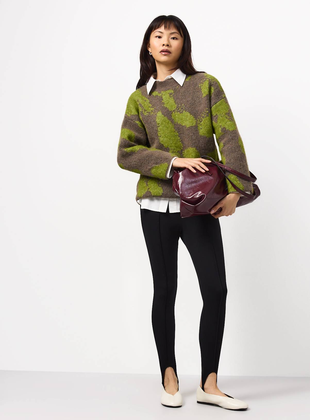  Green Pattern Jacquard Long Sleeve Jumper XS - Image 2