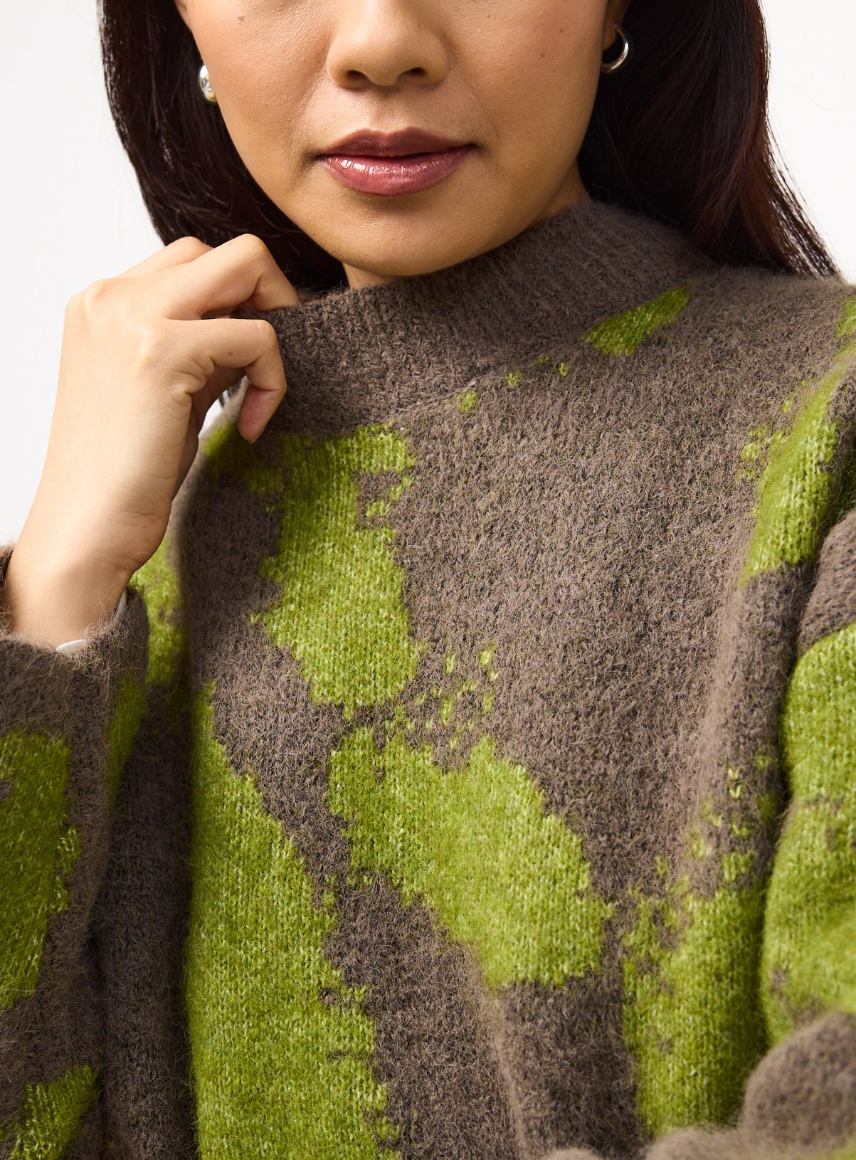  Green Pattern Jacquard Long Sleeve Jumper XS - Image 3 thumbnail