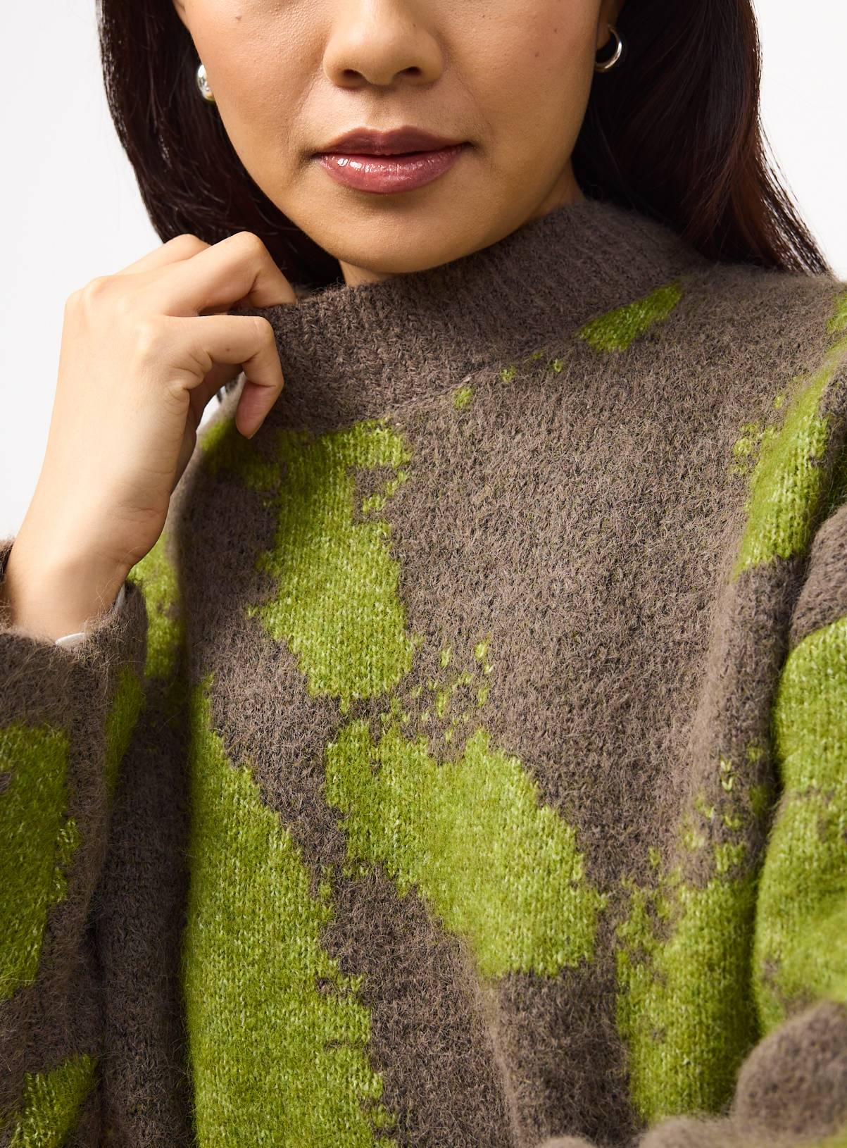  Green Pattern Jacquard Long Sleeve Jumper XS - Image 3