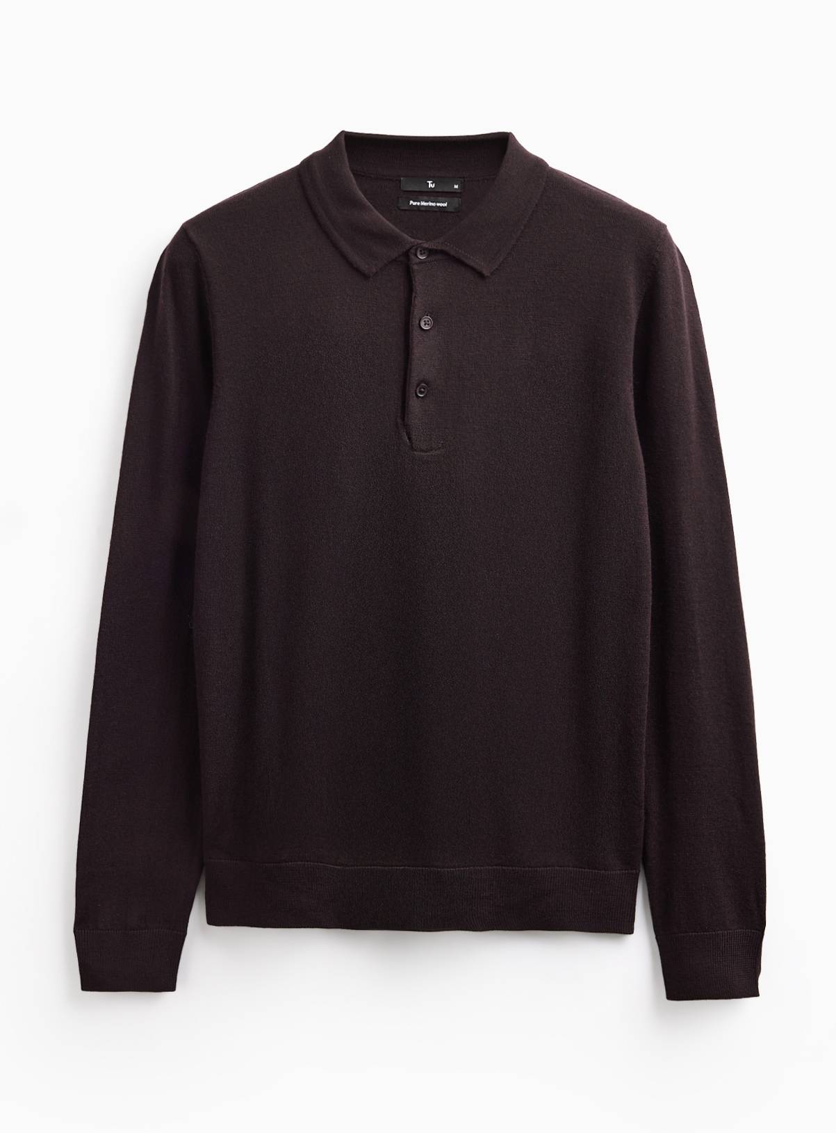 Brown Merino Wool Long Sleeve Polo Shirt XL - Image 1