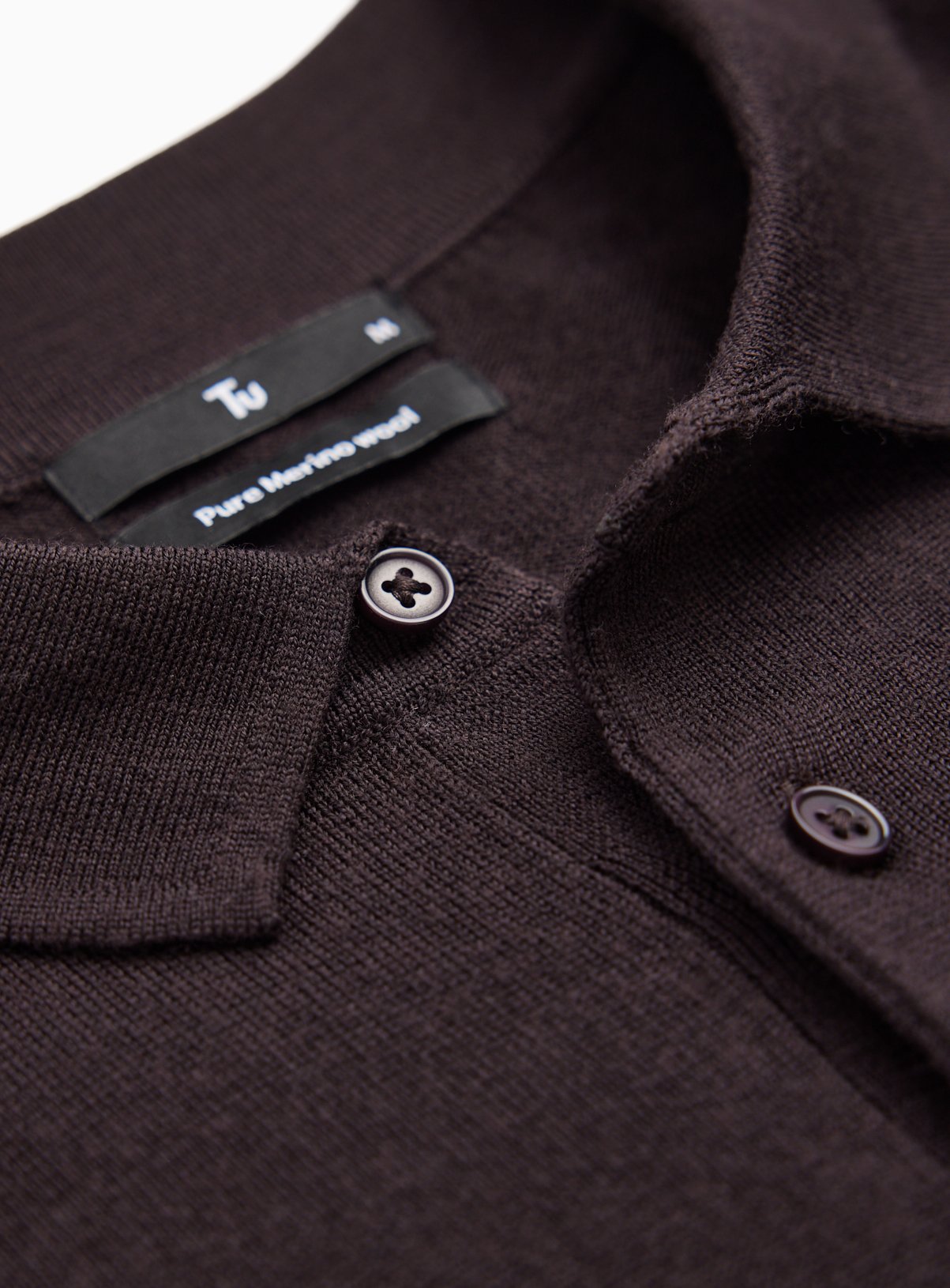 Brown Merino Wool Long Sleeve Polo Shirt XL - Image 2 thumbnail