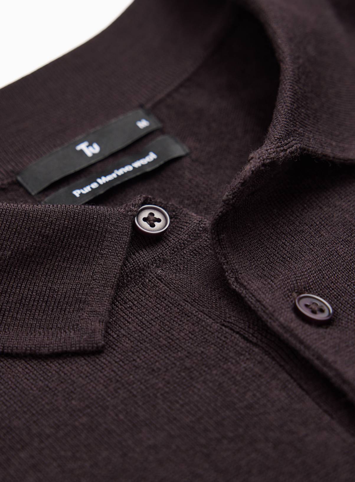 Brown Merino Wool Long Sleeve Polo Shirt XL - Image 2