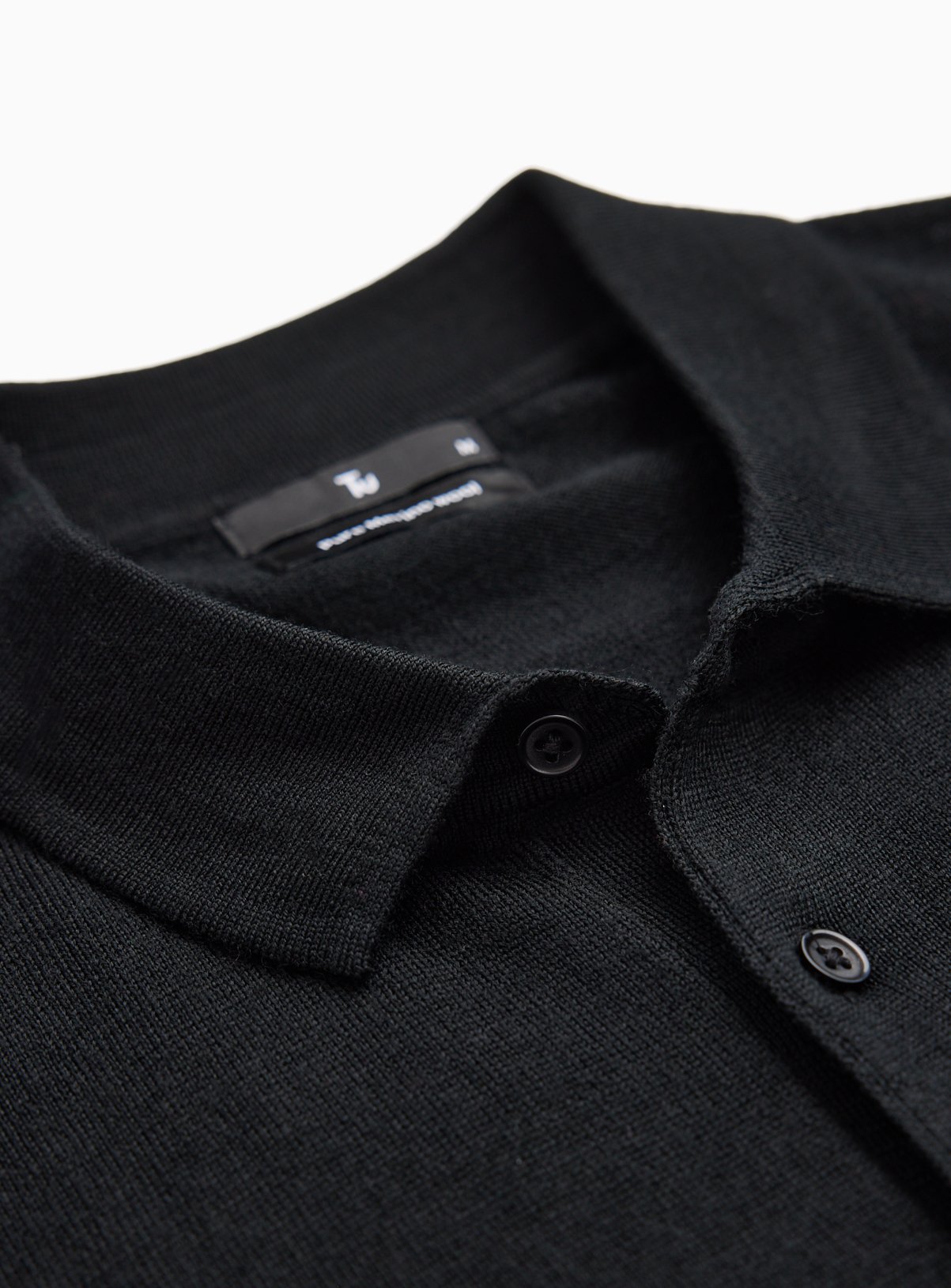 Black Merino Wool Long Sleeve Polo Shirt XL - Image 2 thumbnail