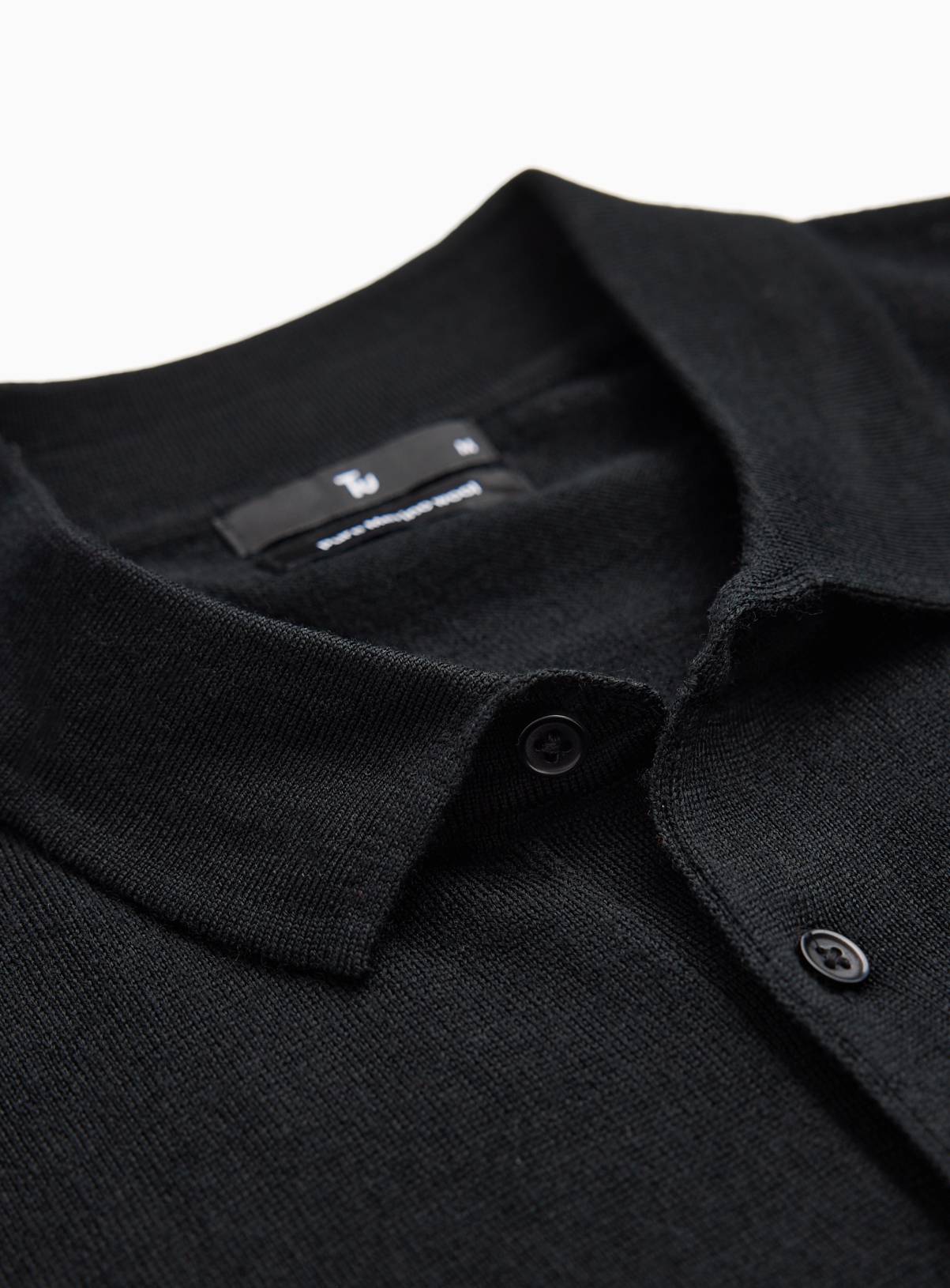 Black Merino Wool Long Sleeve Polo Shirt XL - Image 2