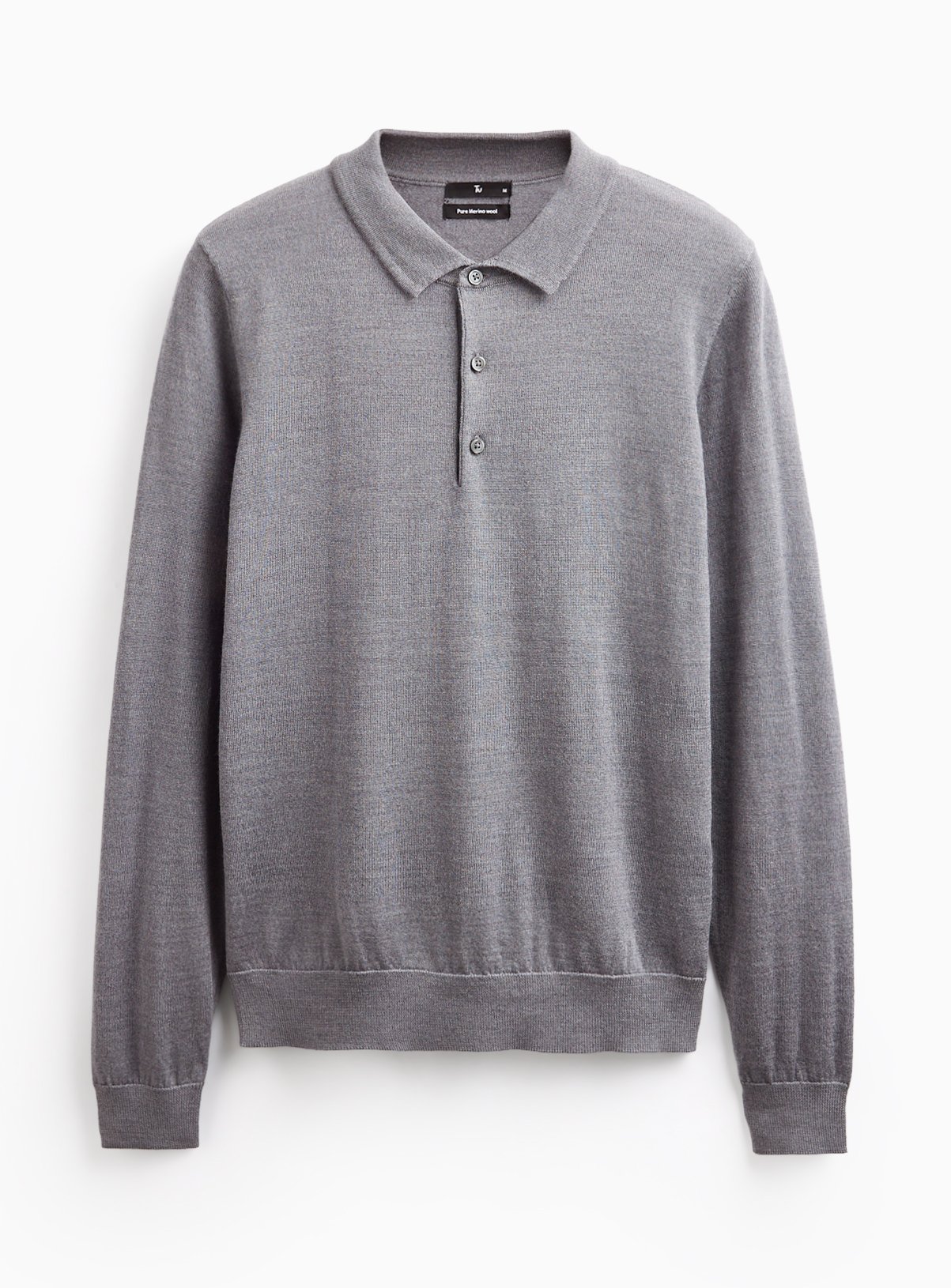 Grey Merino Wool Long Sleeve Polo Shirt XXXL - Image 1 thumbnail
