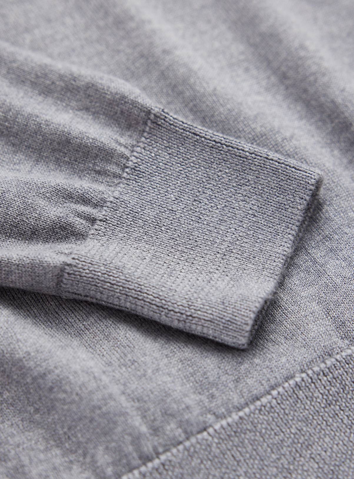 Grey Merino Wool Long Sleeve Polo Shirt XL - Image 4