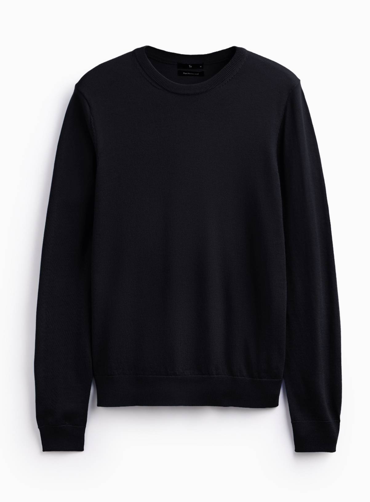 Black Merino Crew Neck Jumper L - Image 3