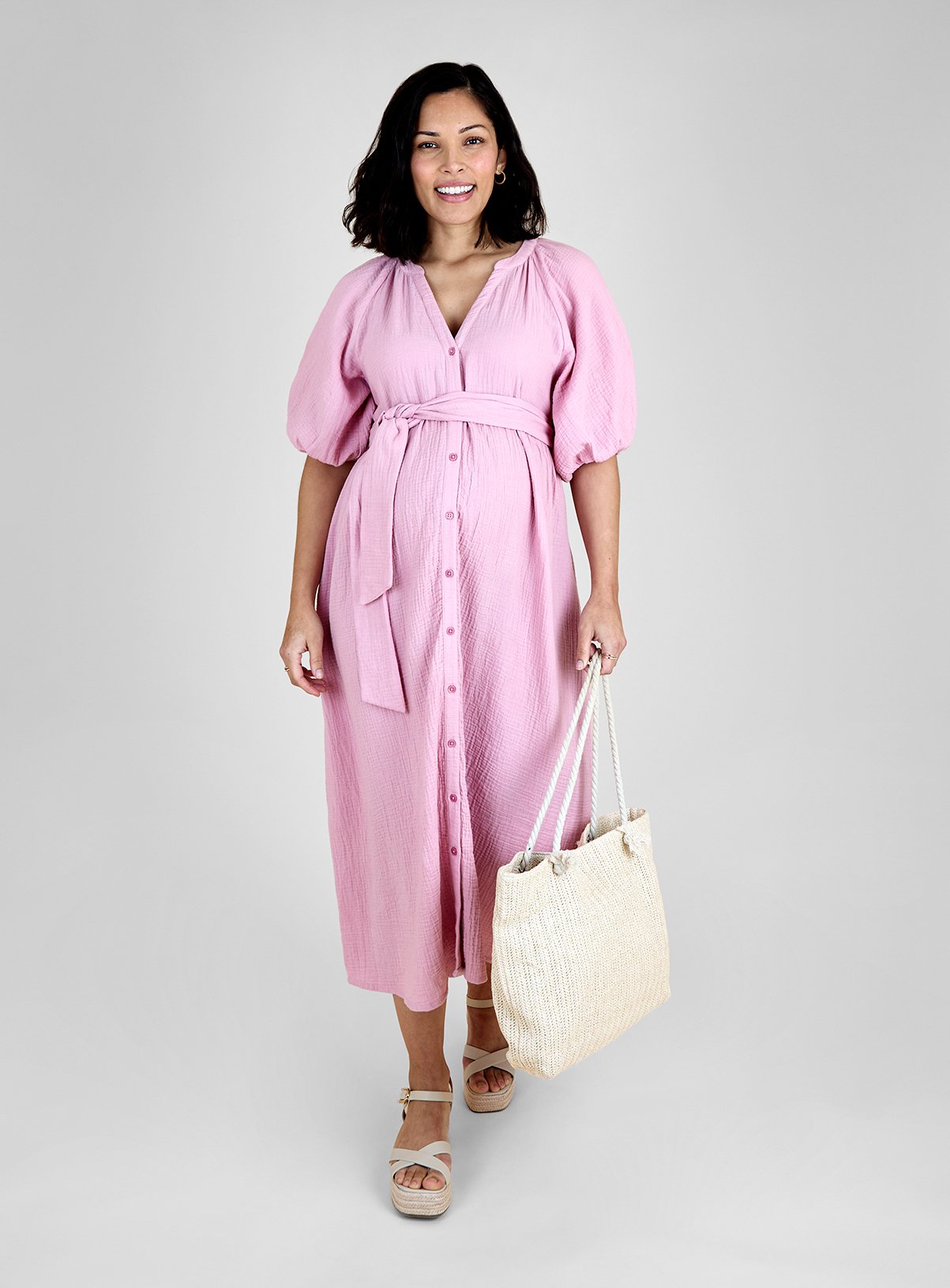 JOJO MAMAN BÉBÉ Textured Button Through Maternity Shirt Dress S - Image 1 thumbnail