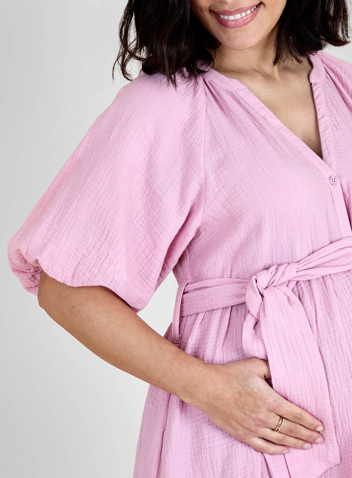 JOJO MAMAN BÉBÉ Textured Button Through Maternity Shirt Dress S - Image 2