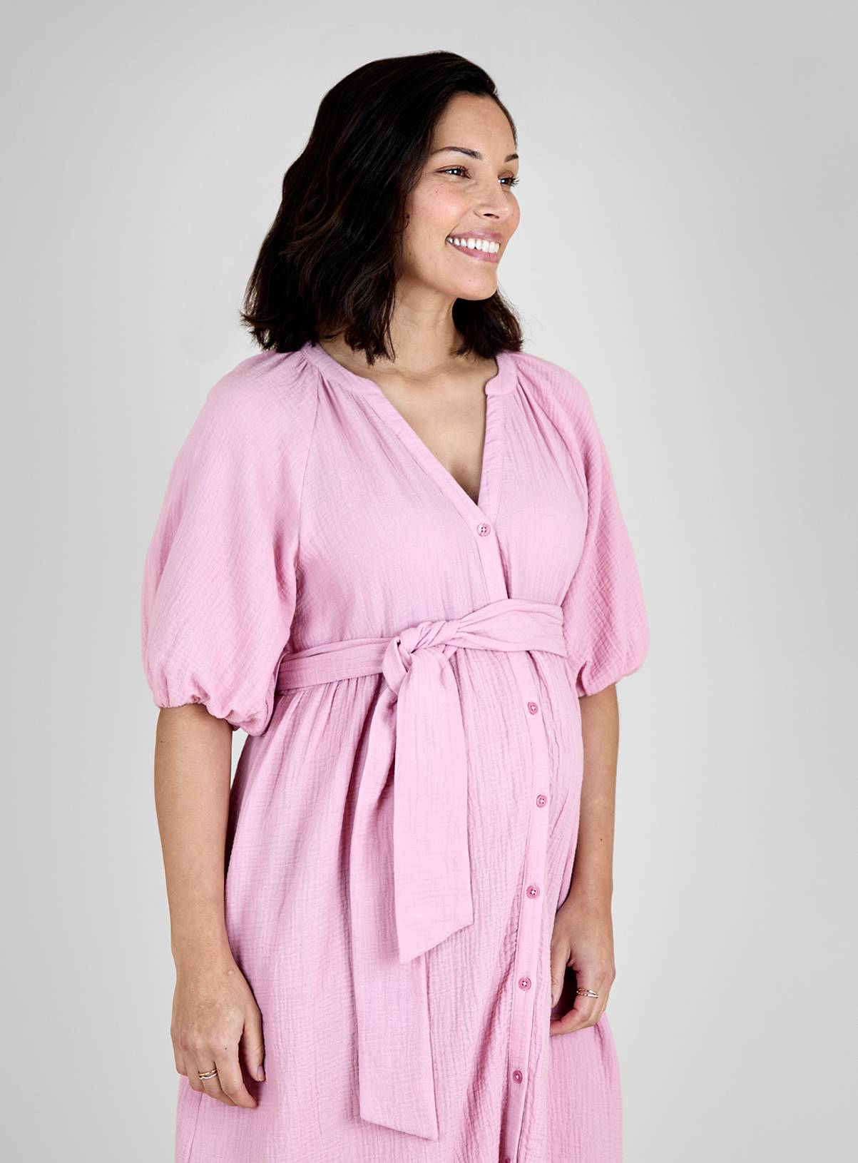 JOJO MAMAN BÉBÉ Textured Button Through Maternity Shirt Dress S - Image 3